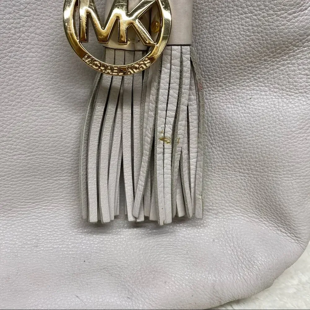 Michael Kors MK Purse Leather Hobo Bag Weave Strap Gold Hardware Cream Large